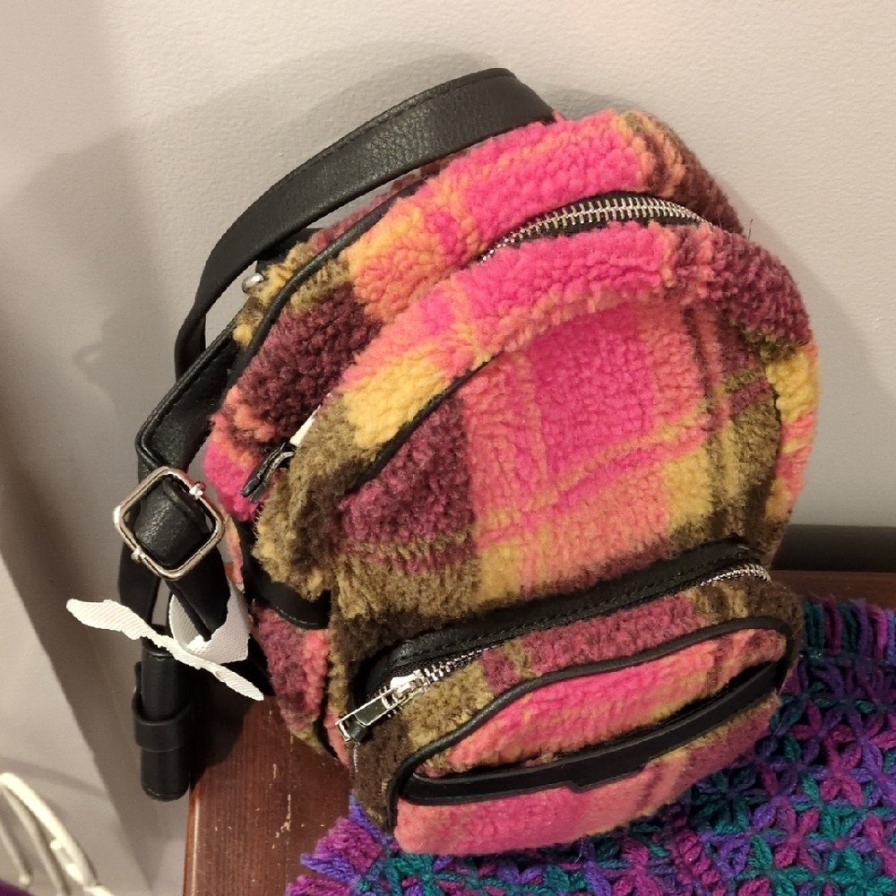 Plaid Pink and Brown Kid's Backpack - Picture 3 of 3